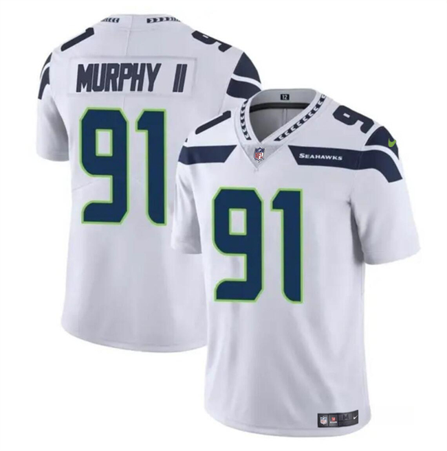 Men's Seattle Seahawks #91 Byron Murphy II White 2024 Draft Vapor Limited Stitched Football Jersey